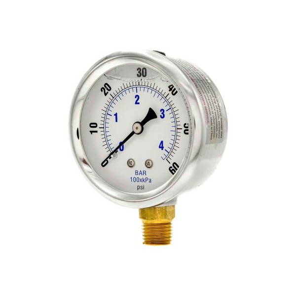 Engineered Specialty Products, Inc Pic Gauges 2-1/2" Pressure Gauge, Liquid Filled, 60 PSI, Stainless Case, Lower Mount, PRO-201L-254D PRO-201L-254D - main
